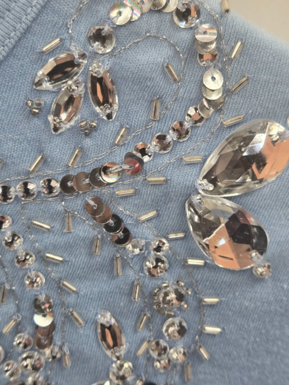 Quacker Factory Blue Sequin Rhinestone 3/4 Sleeves Top Size Small - Picture 8 of 12